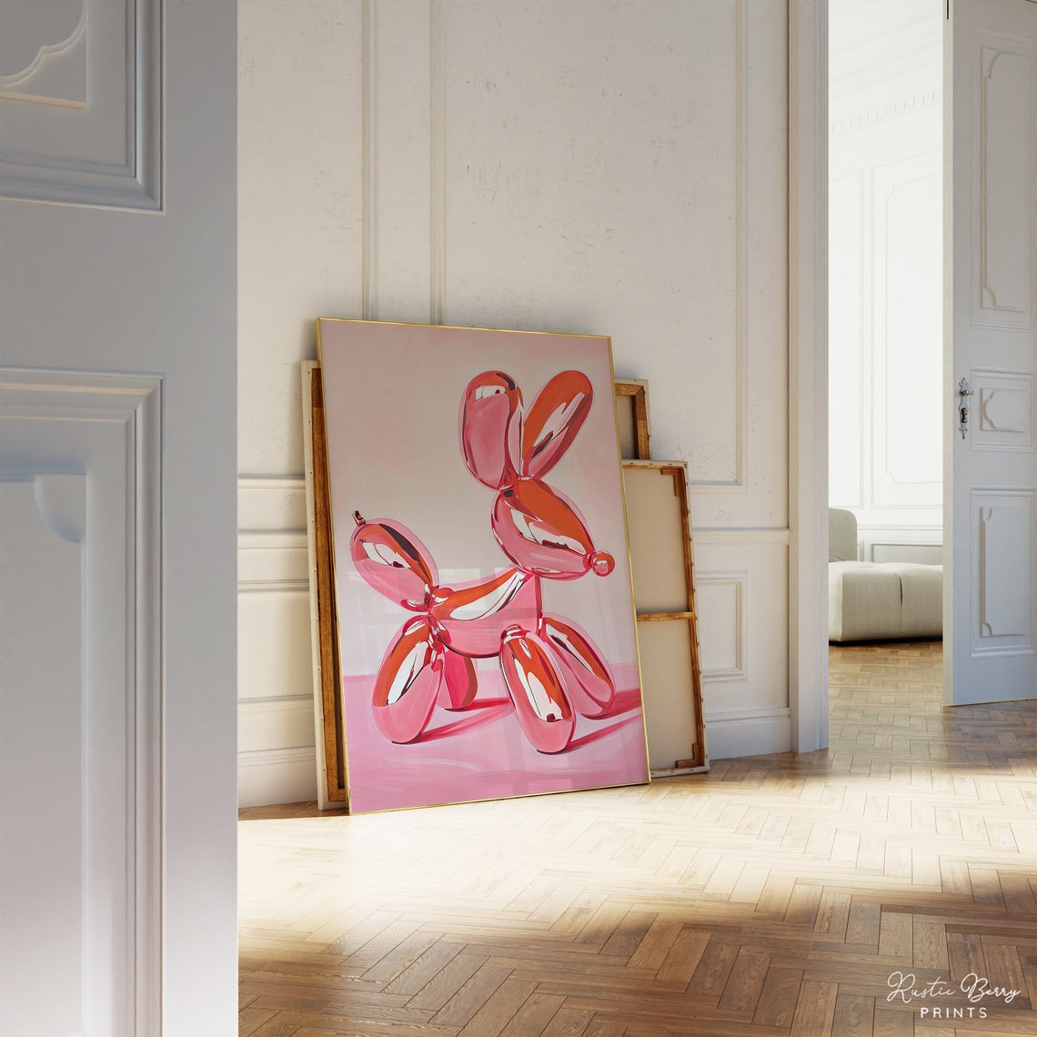 Pink Balloon Dog Shiny Metallic Pop Art Preppy Dorm Room Wall Poster