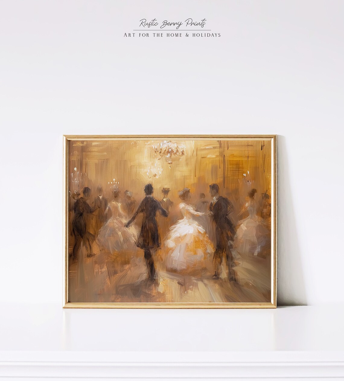 Elegant Ballroom Dancers Golden Chandelier Light Impressionist Ball Print