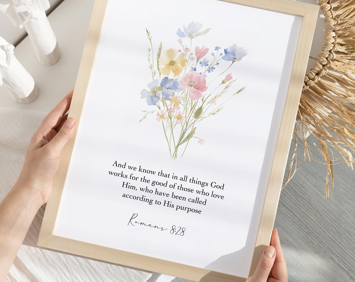 Romans 8:28 Bible Verse Art Print, Christian Decor