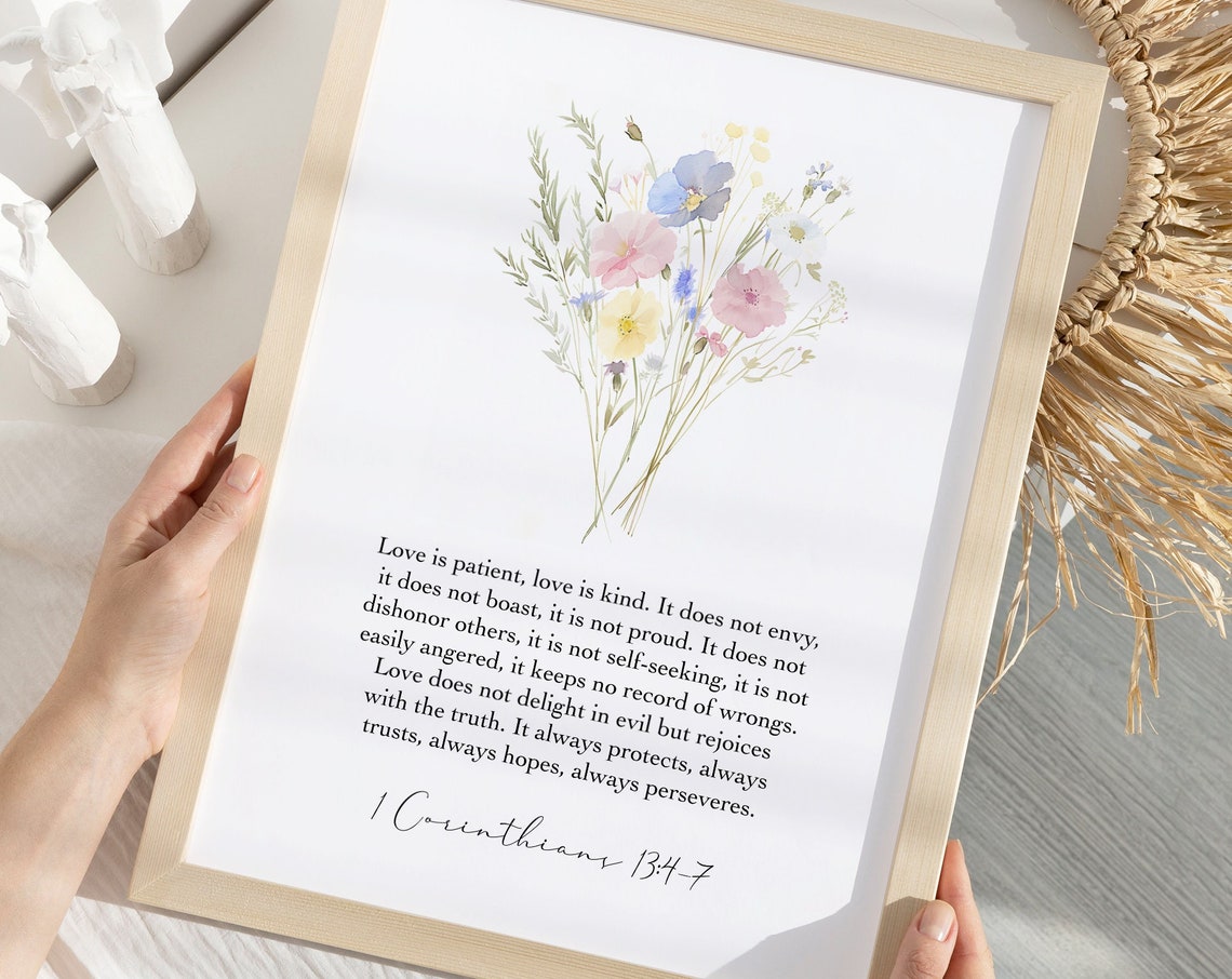 Art 1 Corinthians 134 7 Love Bible Verse Christian Wall Art Inspirational Decor Faith Scripture Print