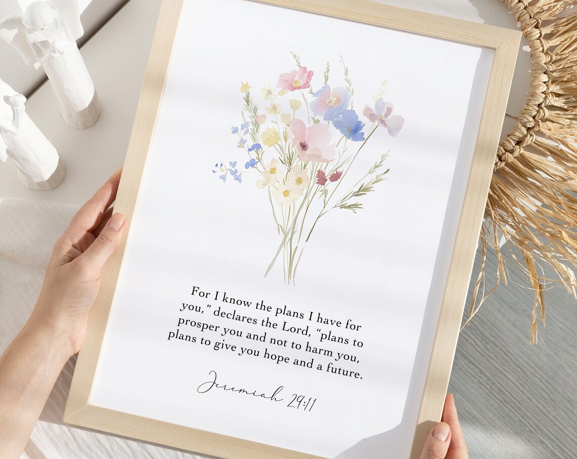 Jeremiah 29 11 Plans To Prosper You Watercolor Floral Scripture Verse Poster