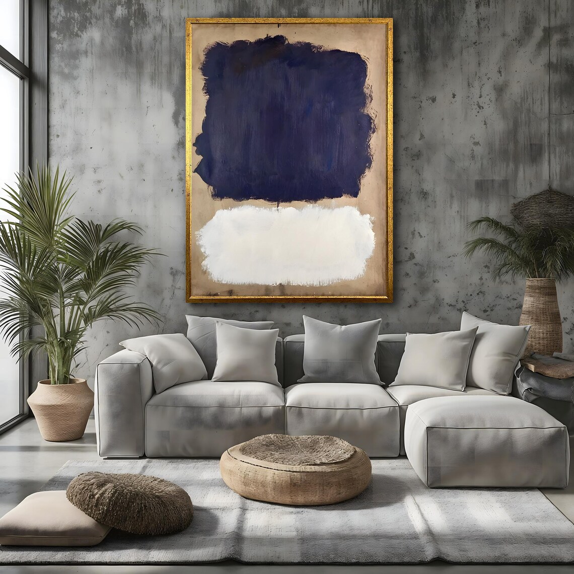 Mark Rothko Dark Blue And White Expressionism Art - Image 4