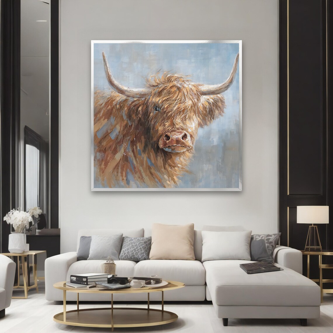 Highland Cow Portrait Rustic Farmhouse Textured Animal Art Print - Image 2