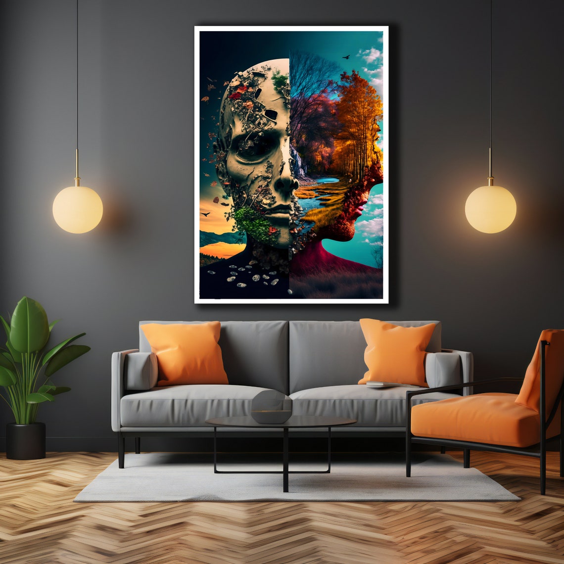 Surreal Four Seasons Face Autumn Forest Double Exposure Poster - Image 3