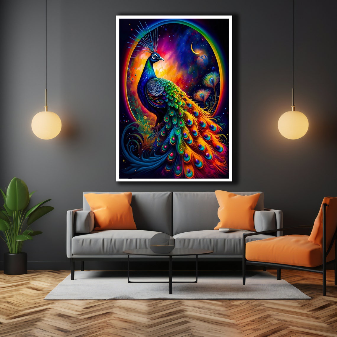 Rainbow Peacock Cosmic Galaxy Vibrant Colorful Bird Art Poster - Image 3
