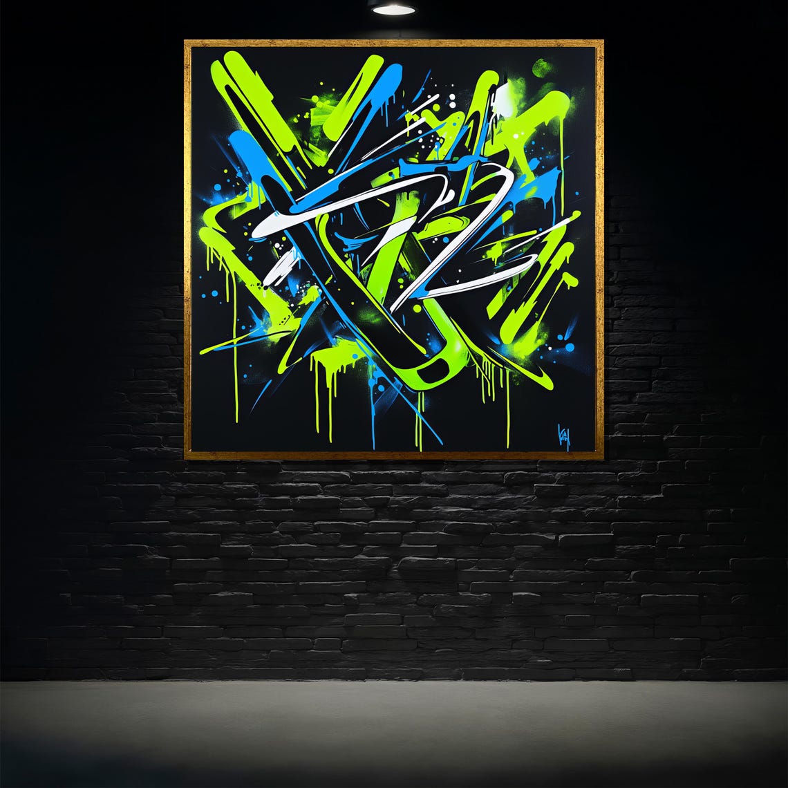 Neon Graffiti Abstract Lime Green Blue Bold Drip Street Art Print