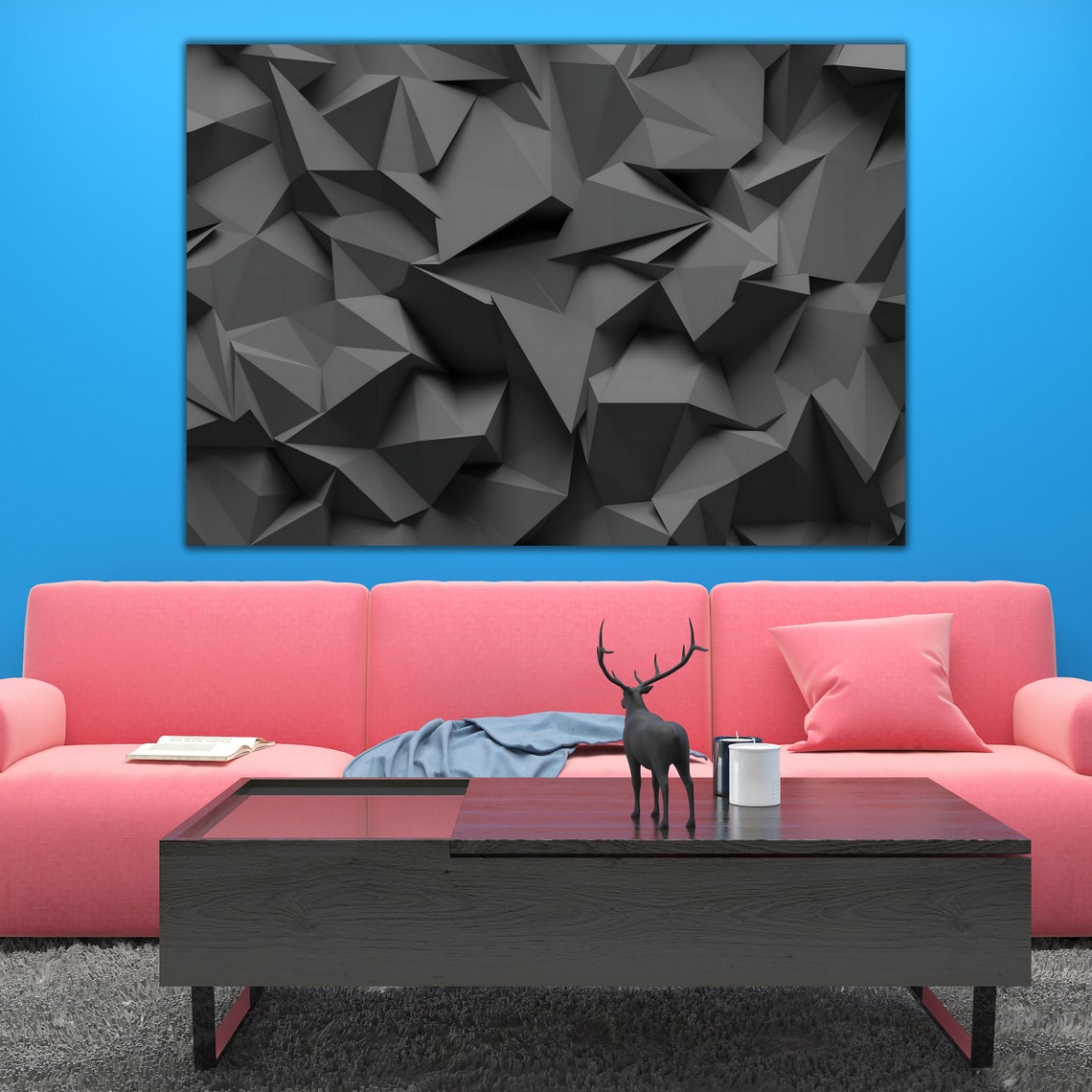 Gray 3D Geometric Faceted Low Poly Texture Modern Wall Art Poster - Image 2