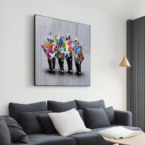 Graffiti Riot Police Art Modern Street Art Print Urban Wall Decor Colorful Contemporary Artwork Graffiti Home Decor Gift Idea