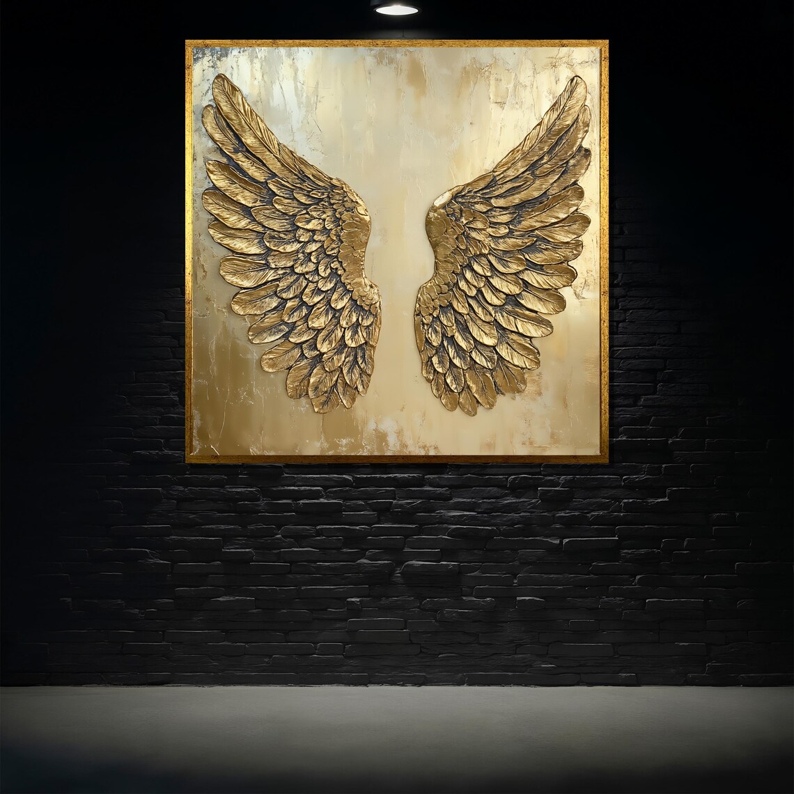 Golden Angel Wings Sculptural Relief Painting Luxury Metallic Wall Art Poster