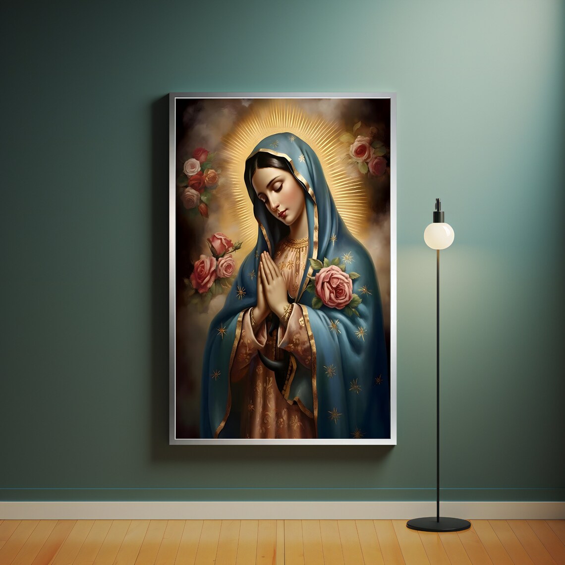 Our Lady Of Guadalupe Prayer Roses Golden Halo Religious Art Print - Image 4