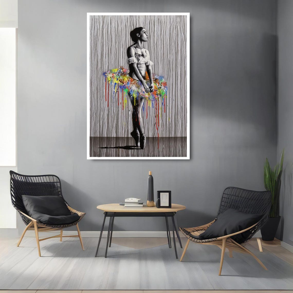 Ballerina With Graffiti Rainbow Tutu Black White Street Art Poster - Image 2