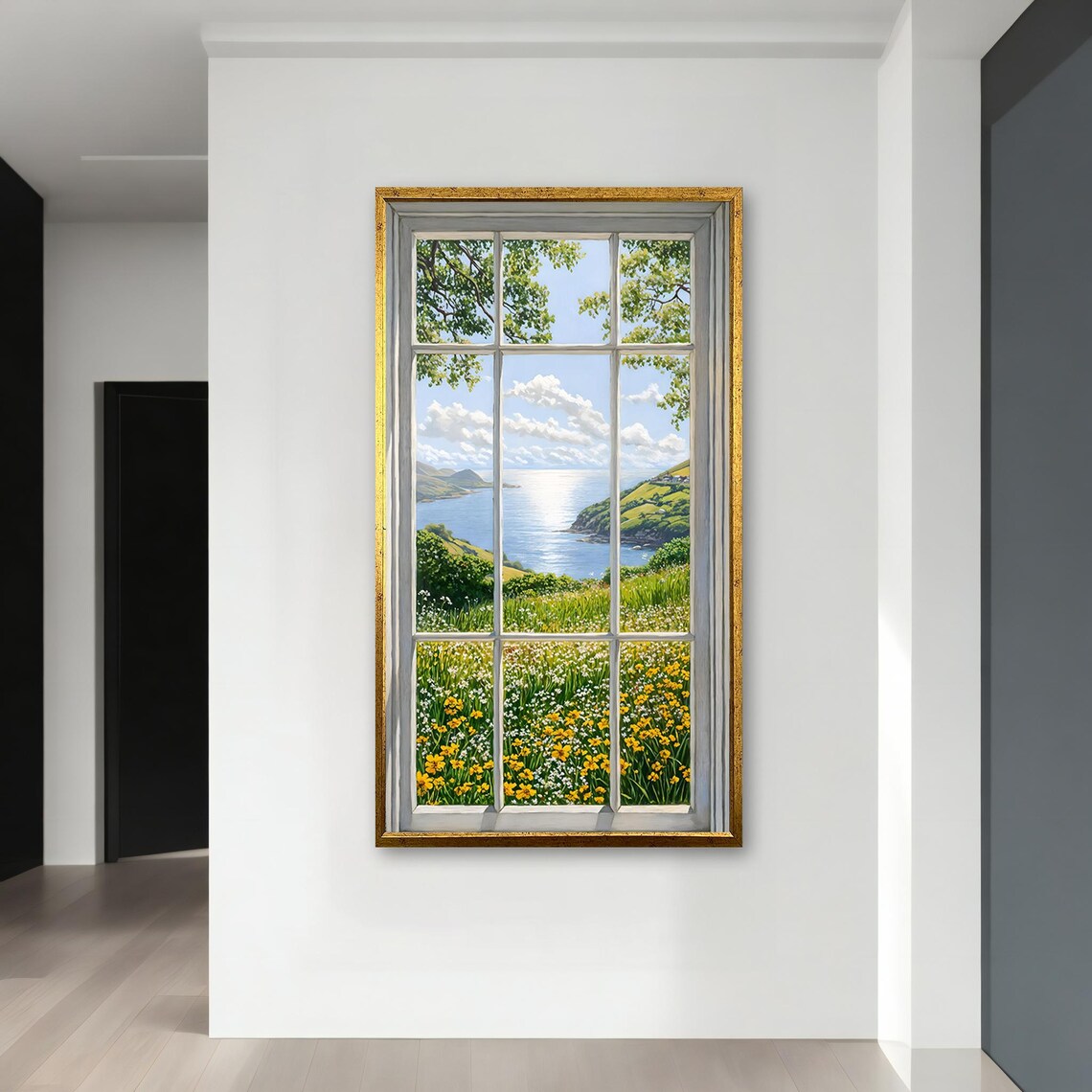 Coastal Cliff Seascape Fake Window View Wildflower Meadow Art Poster - Image 4