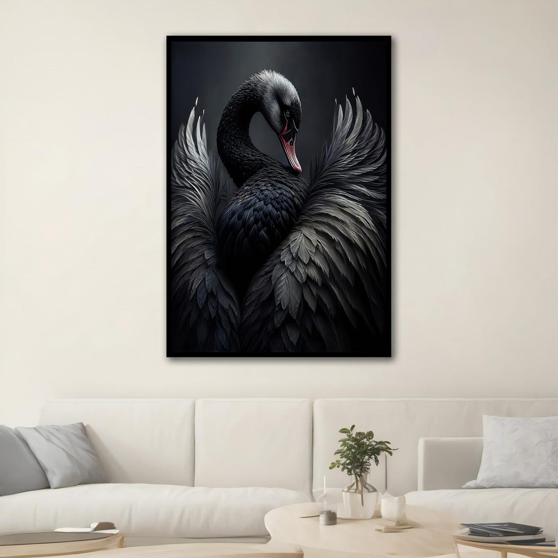 Black Swan Wings Spread Dark Moody Elegant Bird Portrait Wall Poster - Image 2