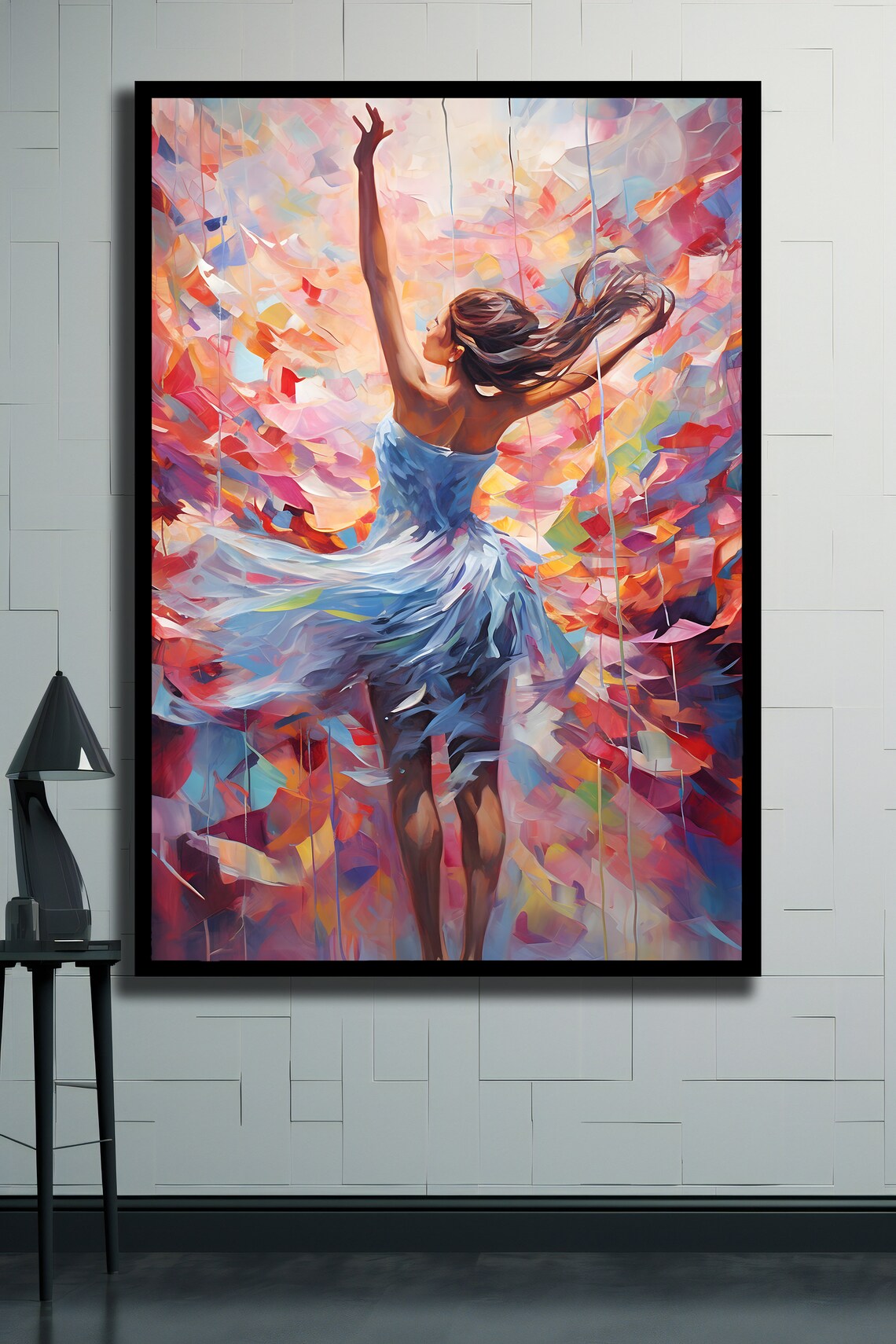 Woman Dancing Blue Dress Colorful Abstract Joyful Dance Art Poster - Image 2