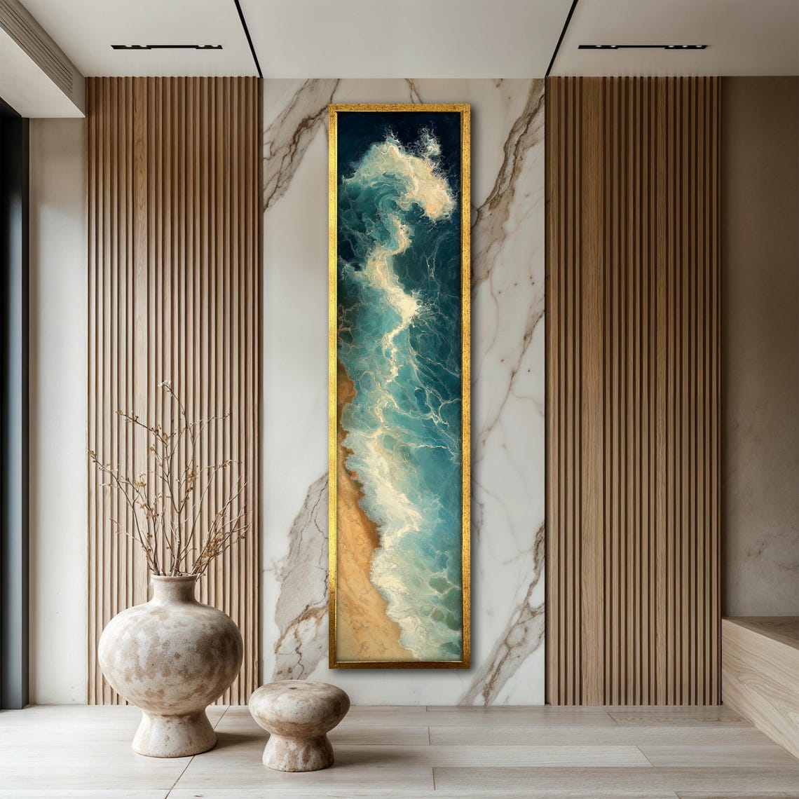 Turquoise Ocean Wave Aerial Abstract Coastal Vertical Art Poster