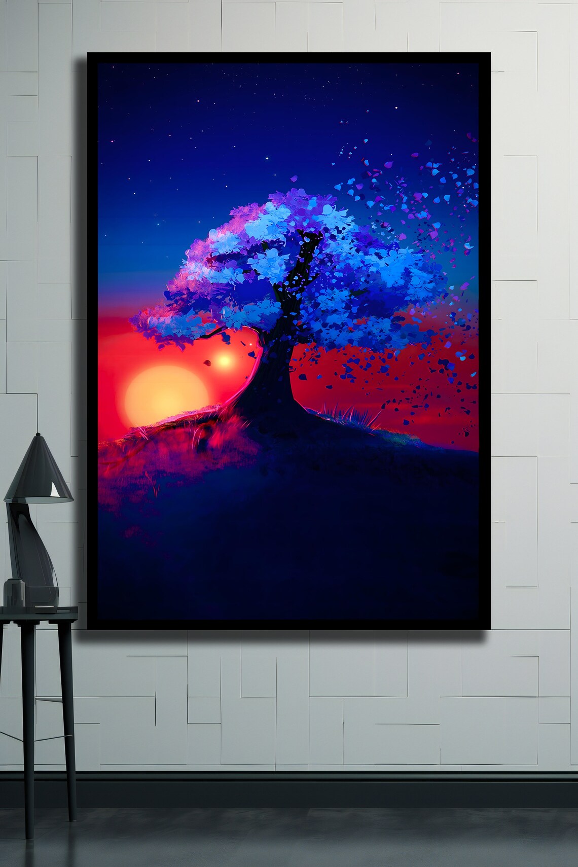 Tree Sunset Art Print Nature Wall Decor Unique Home Gift Ready To Hang Night Landscape Artwork Unique Gift Living Room Decor - Image 2