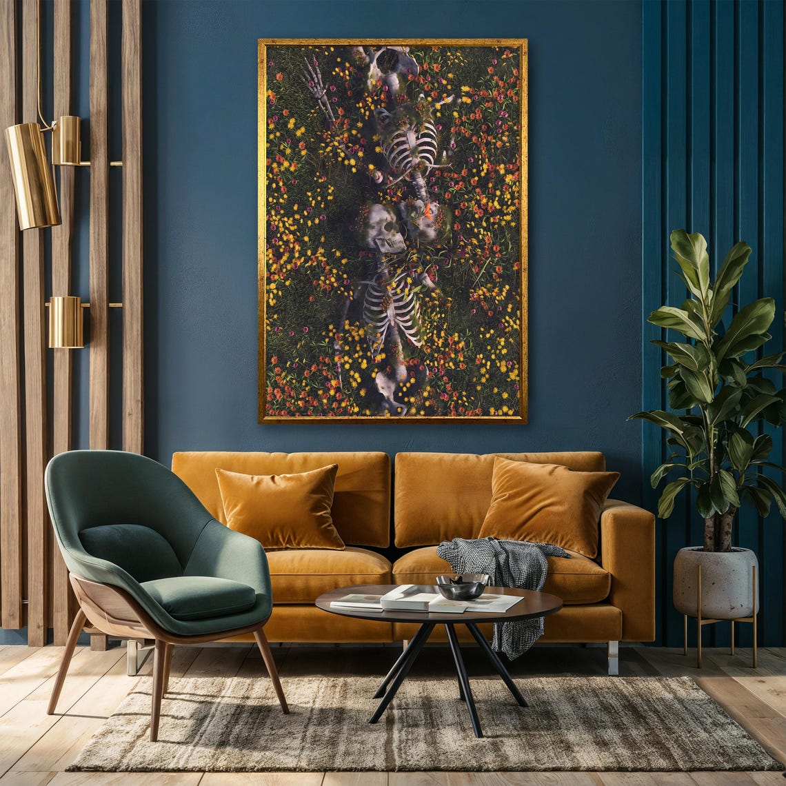 Eternal Love Skeletons Kissing in Wildflower Field Gothic Art Poster - Image 4