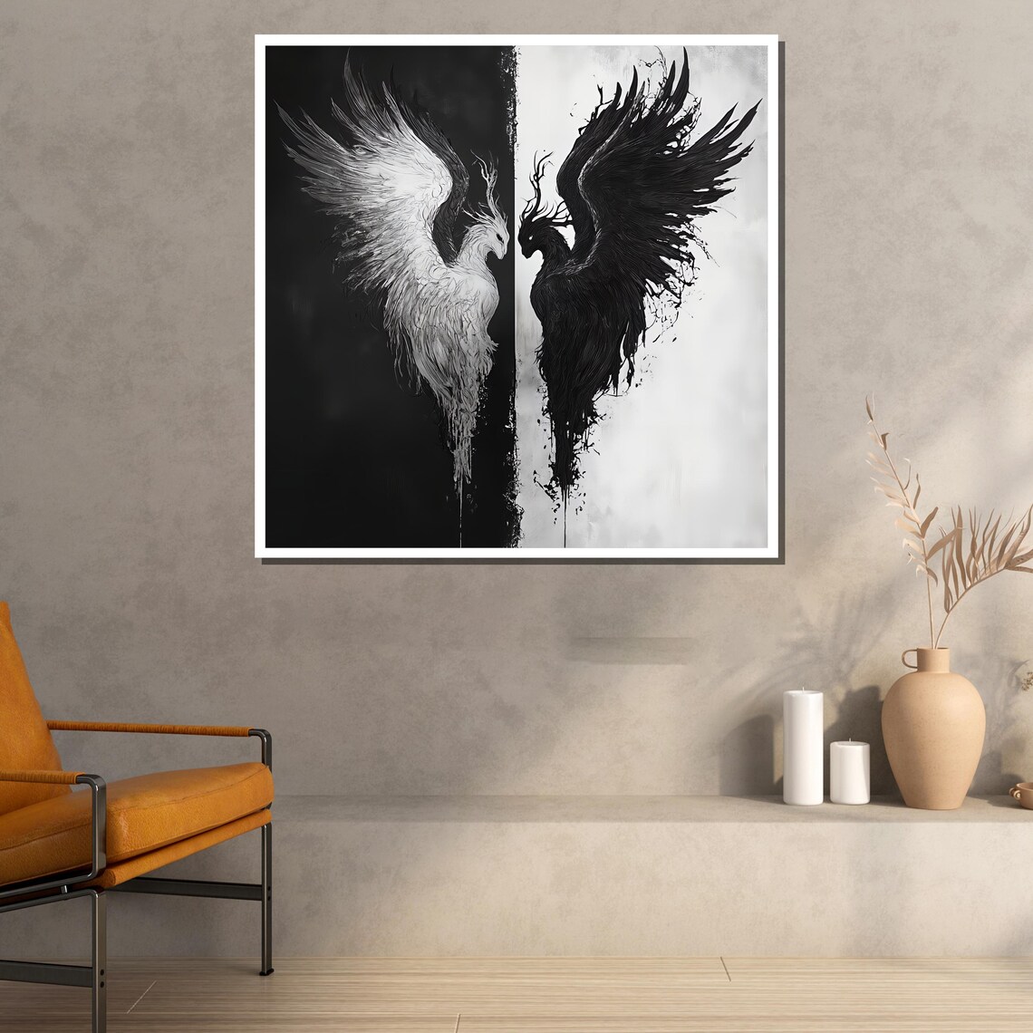 Black and White Angel Demon Wings Yin Yang Duality Dark Fantasy Wall Poster - Image 2