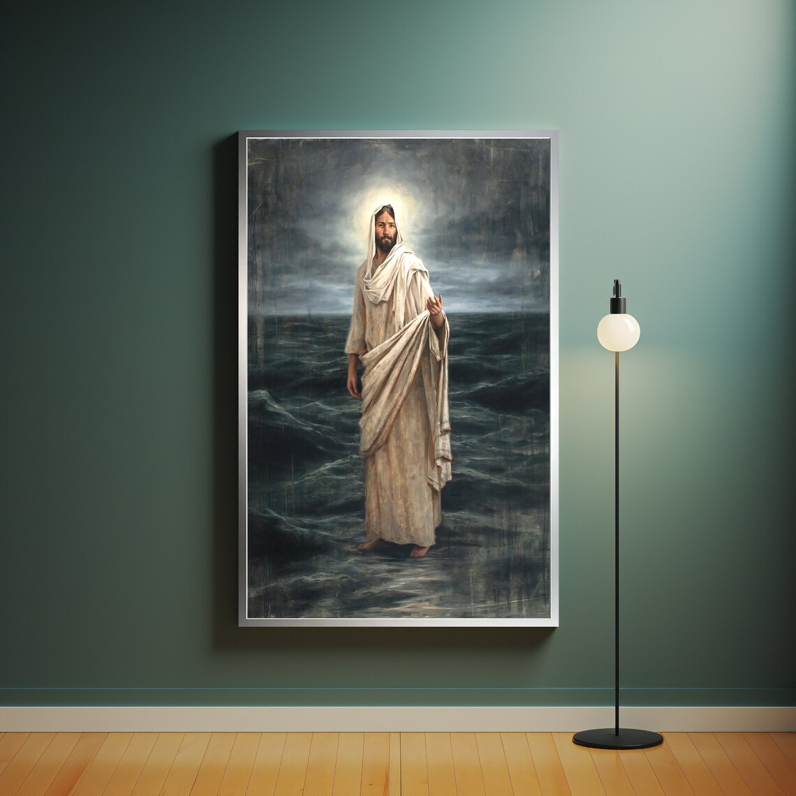 Jesus Walking on Stormy Waters Dramatic Christian Painting Faith Wall Poster - Image 4