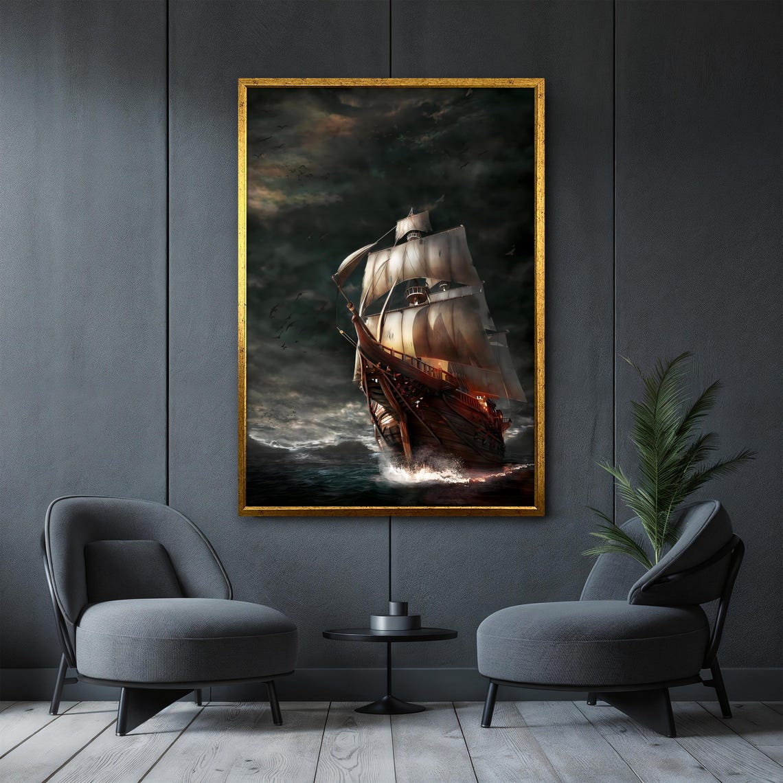 Tall Ship Stormy Sea Dramatic Nautical Sailing Painting Poster - Image 4
