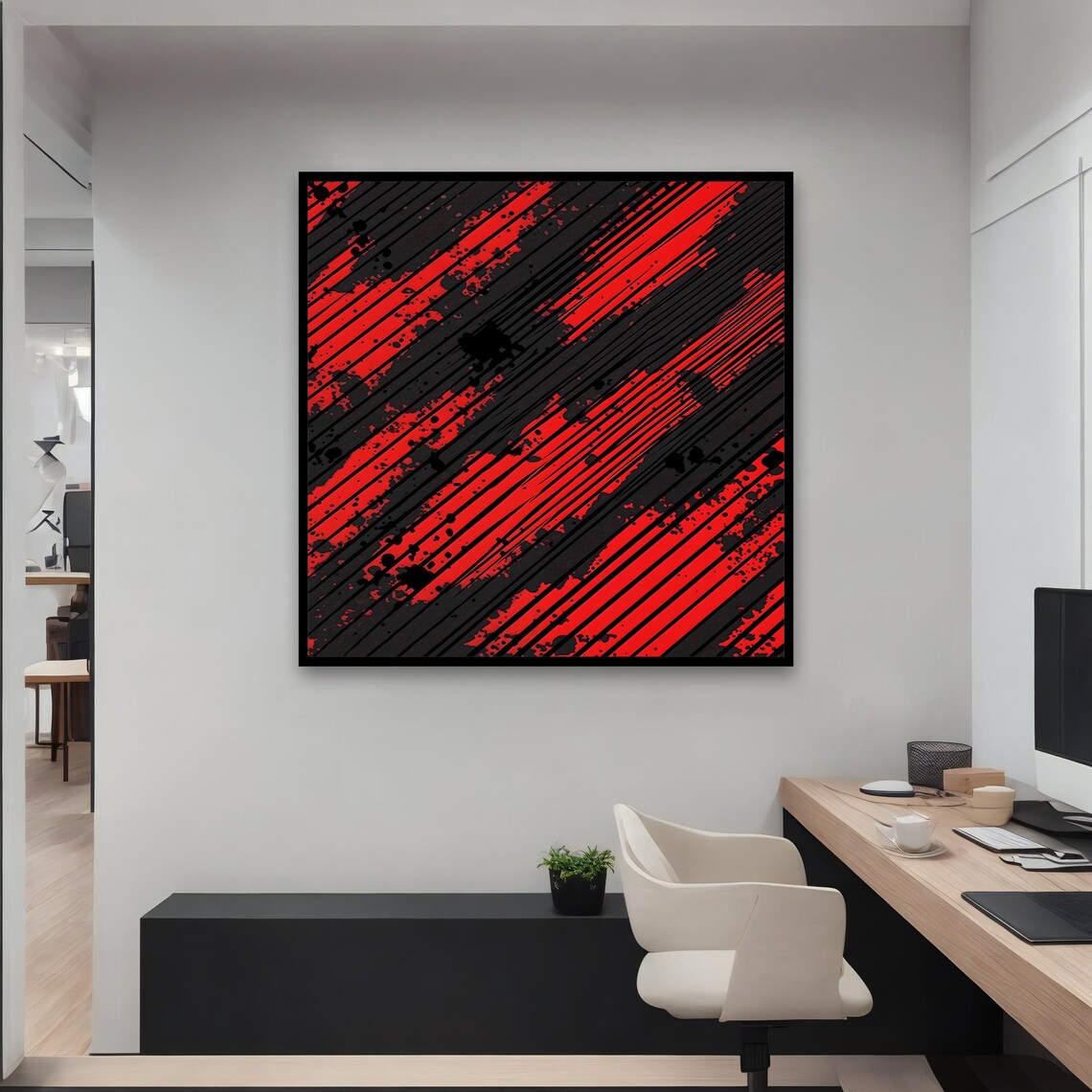 Red And Black Abstract Art Painting Modern Wall Decor Red And Black Abstract Artwork Ready To Hang Framed Print Luxury Gift - Image 4