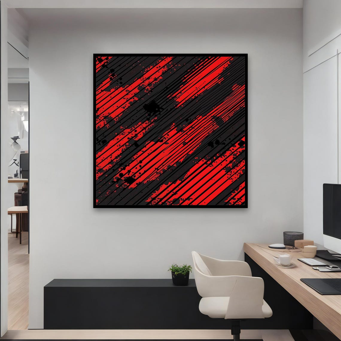 Red And Black Diagonal Brush Stroke Grunge Abstract Wall Art Poster - Image 4