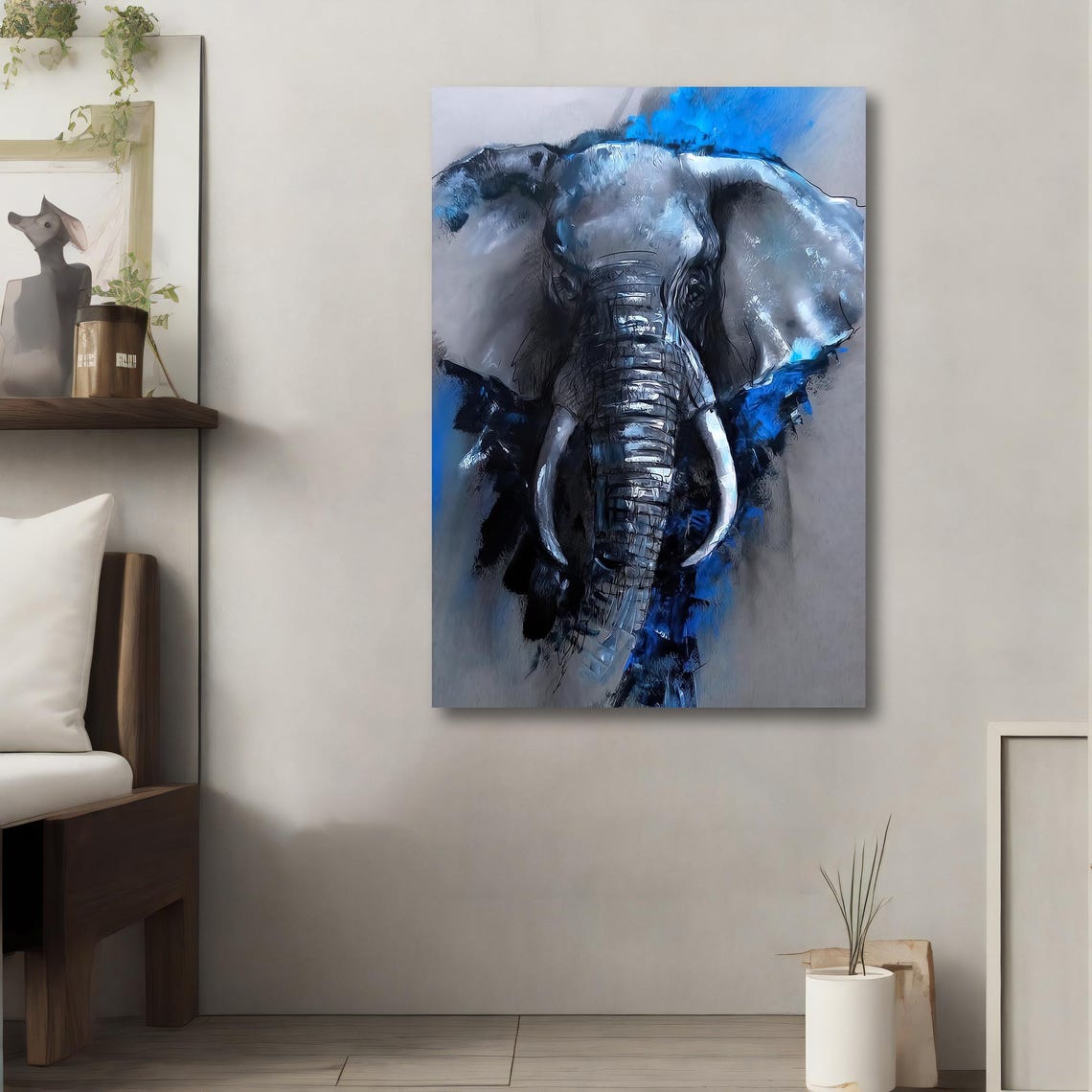 Blue Elephant Head Abstract Blue Splash Wildlife Portrait Poster - Image 4