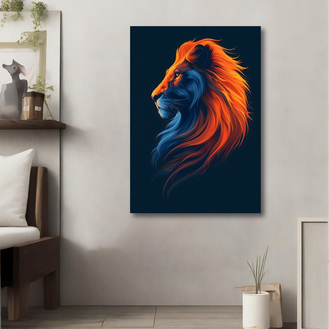 Colorful Lion Profile Orange Blue Mane Modern Wildlife Poster - Image 4
