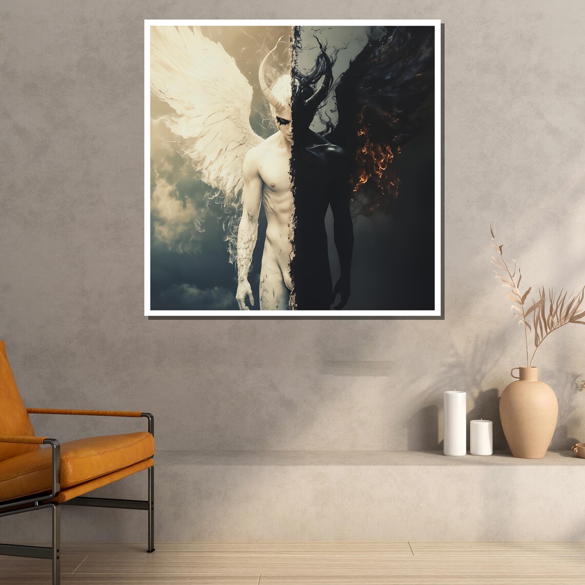Angel and Demon Split Duality Dark Fantasy Heaven and Hell Wall Art Poster - Image 2