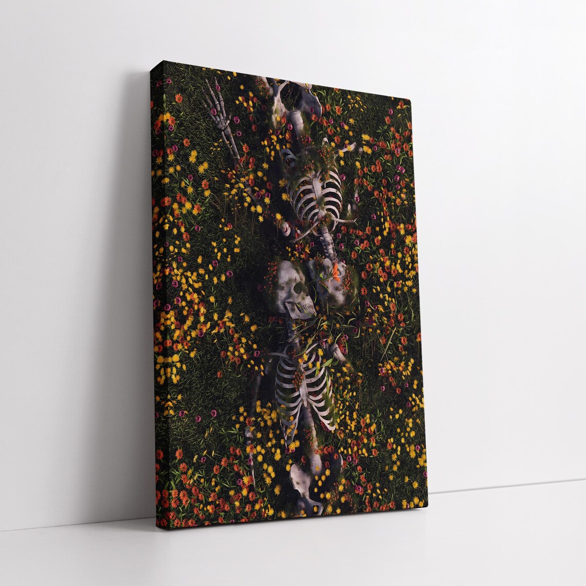 Eternal Love Skeletons Kissing in Wildflower Field Gothic Art Poster - Image 2