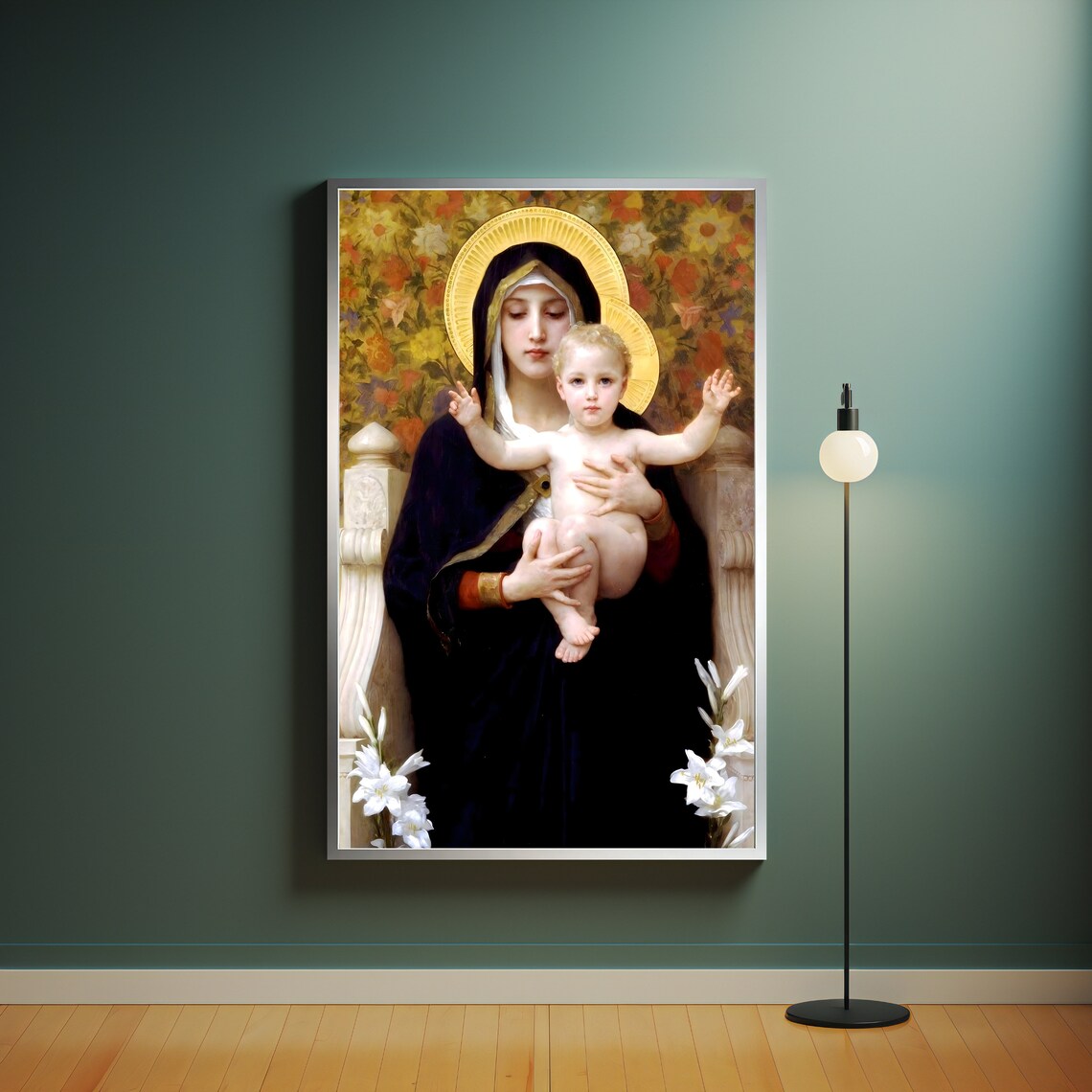Bouguereau Madonna Of The Lilies Virgin And Child Religious Art Poster - Image 4
