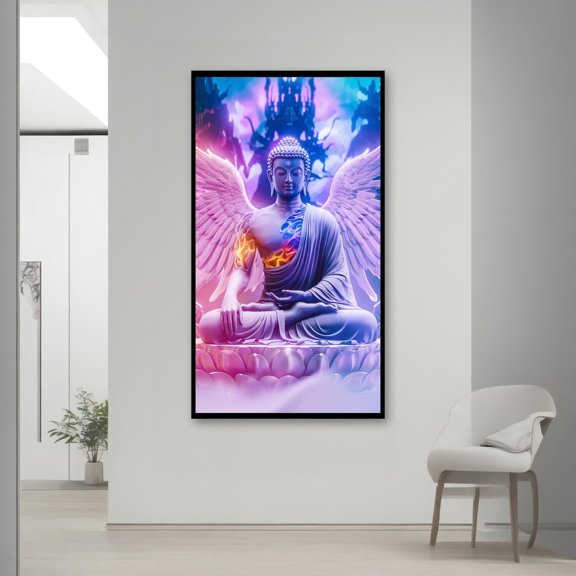 Winged Buddha Meditating With Angel Wings Purple Temple Spiritual Energy Poster - Image 2