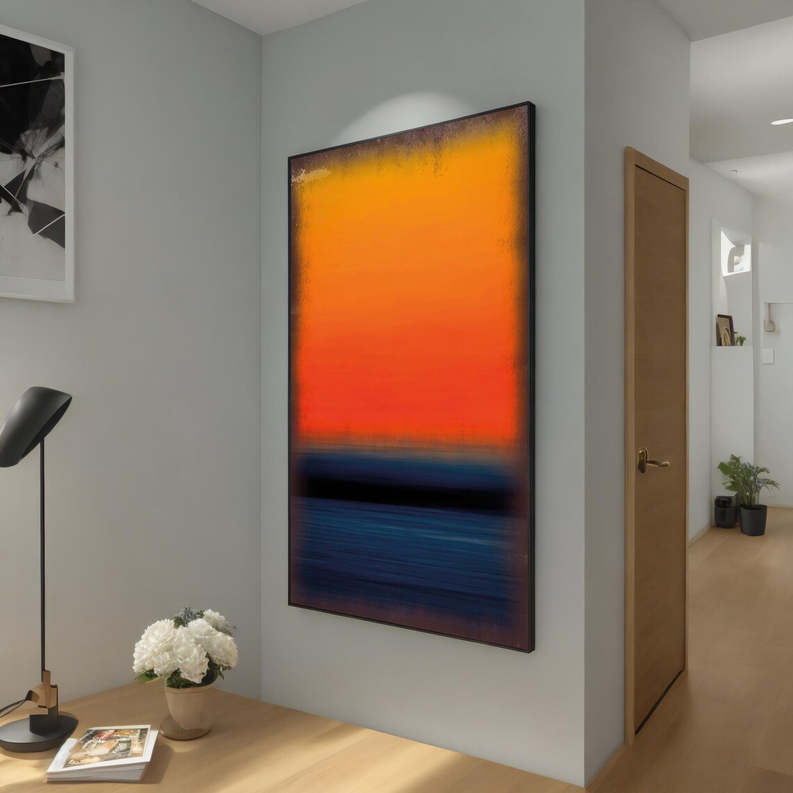 Orange And Navy Blue Minimalist Painting Abstract Modern Wall Art Stylish Home Decor Ready To Hang Artwork Gift Idea