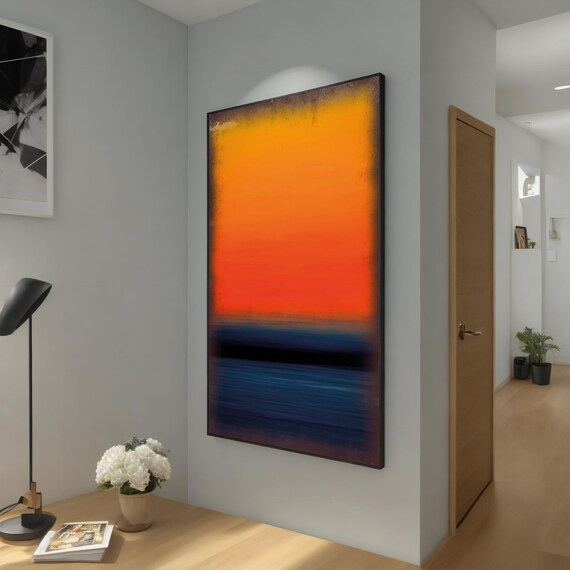 Orange And Navy Blue Minimalist Painting Abstract Modern Wall Art Stylish Home Decor Ready To Hang Artwork Gift Idea