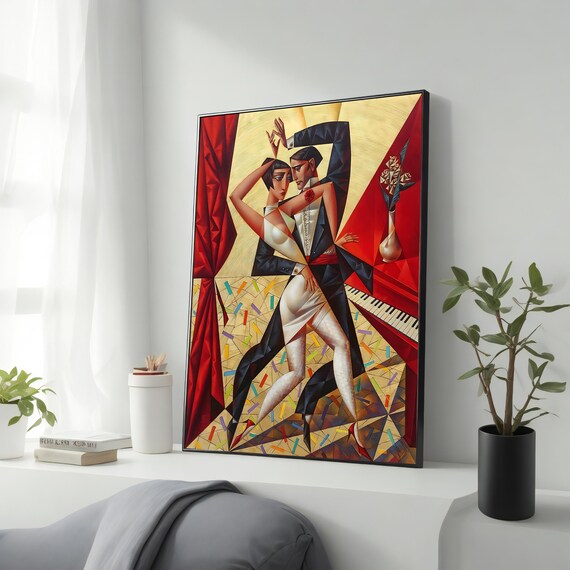 Art Deco Tango Dancers Red Curtain Jazz Age Cubist Style Poster