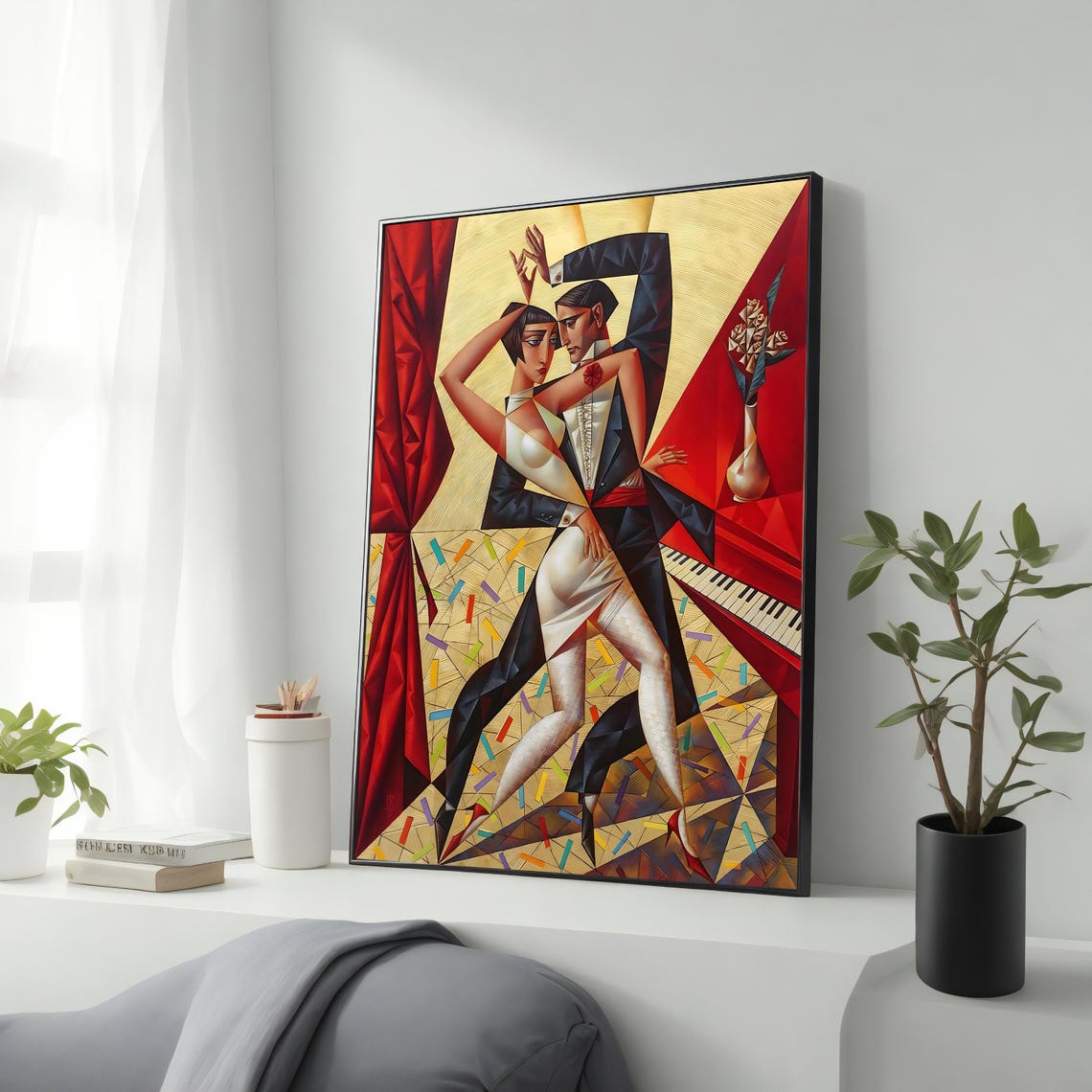 Wall Decor Tango Cubism Dancer Unique Abstract Painting Geometric Tango Jazz Art Cafe Restaurant Wall Art Gift For Her