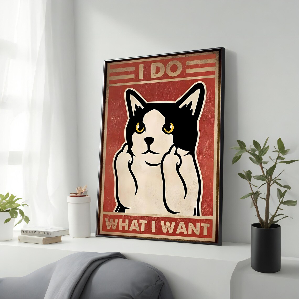 I Do What I Want Sassy Cat Vintage Style Humorous Retro Wall Art