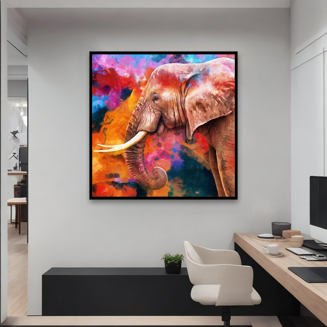 Vibrant Colorful Elephant Abstract Wildlife Painting Bold Nature Wall Poster - Image 3