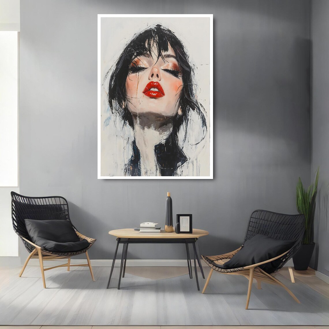 Expressionist Woman Red Lips Brushstroke Modern Portrait Poster - Image 2