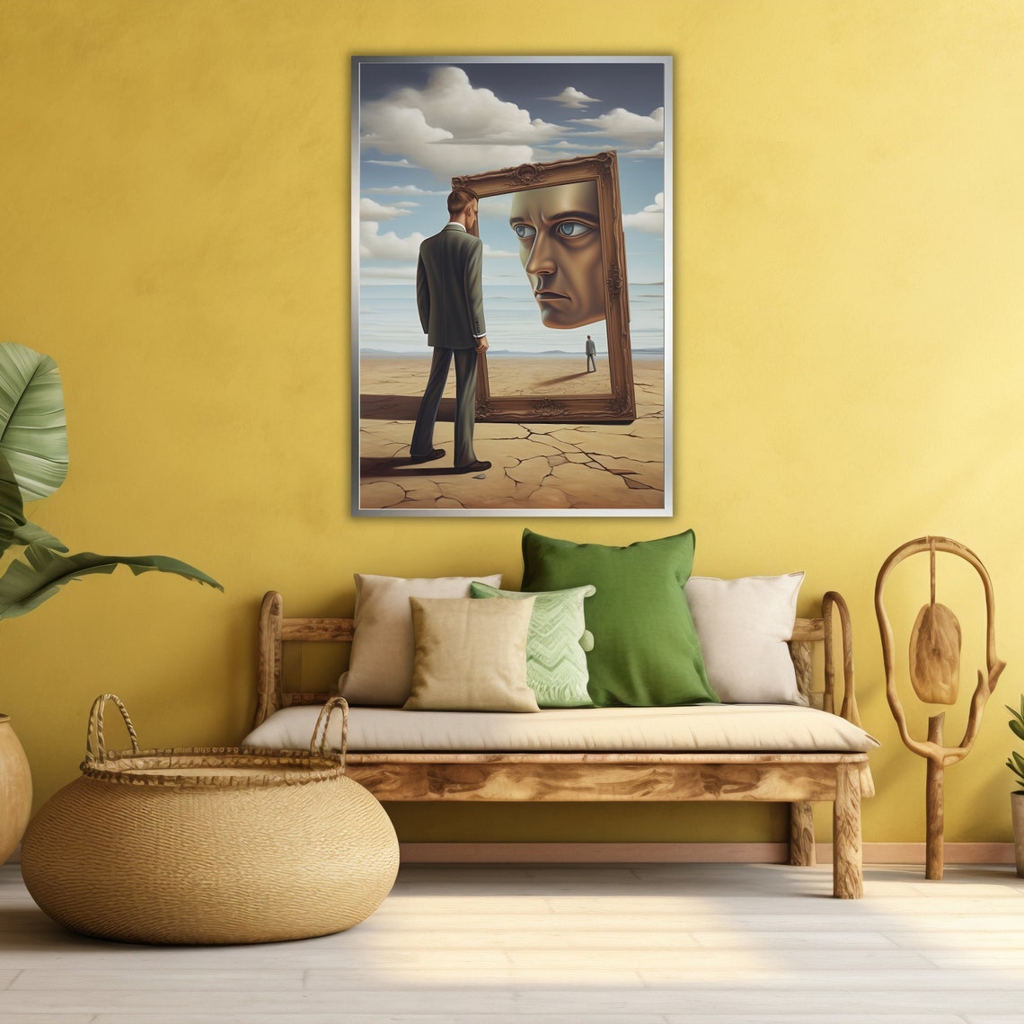 Surreal Man In Mirror Frame Desert Landscape Surrealism Art Poster - Image 3