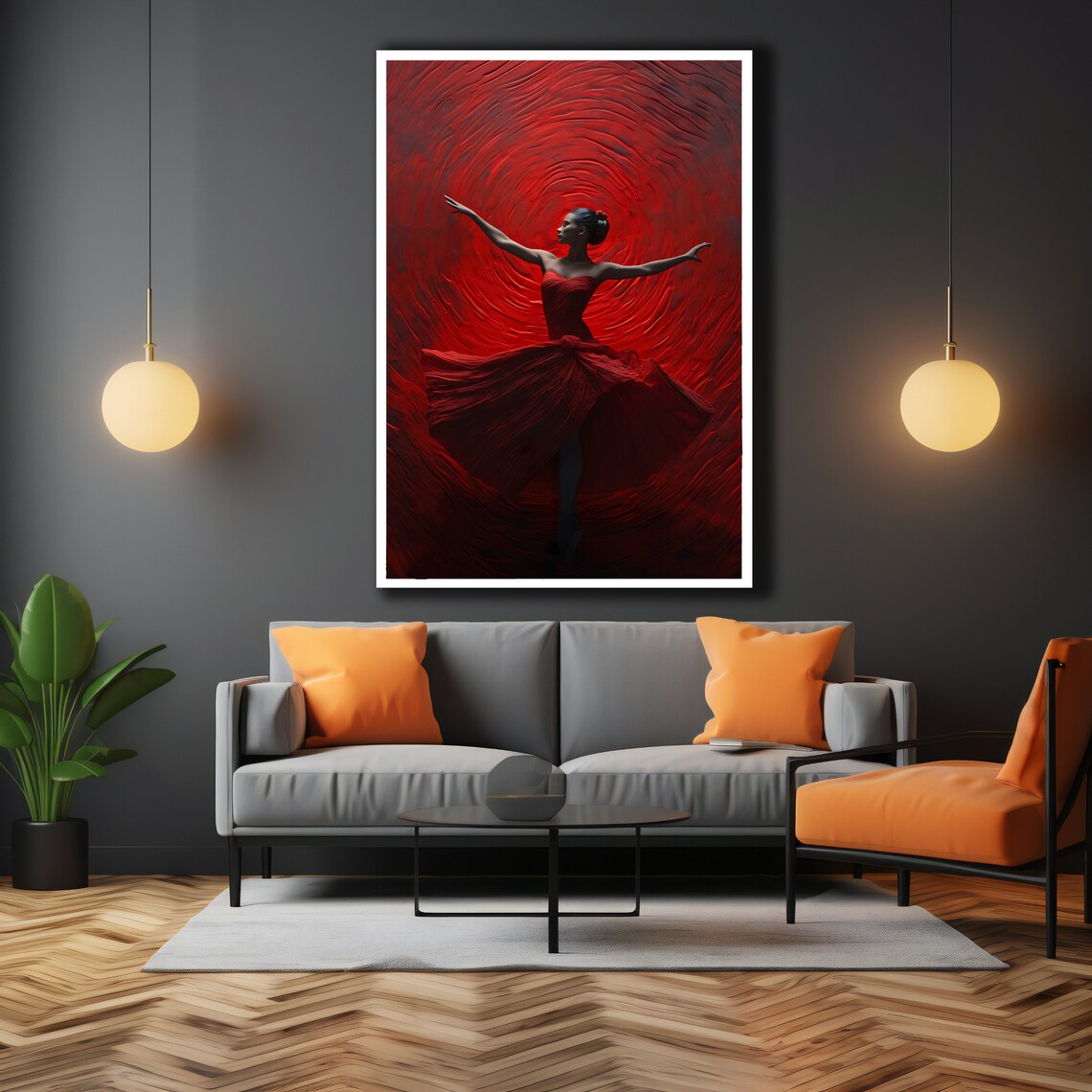 Ballet Dancer In Red Dress Spinning On Swirling Red Vortex Art Poster - Image 3