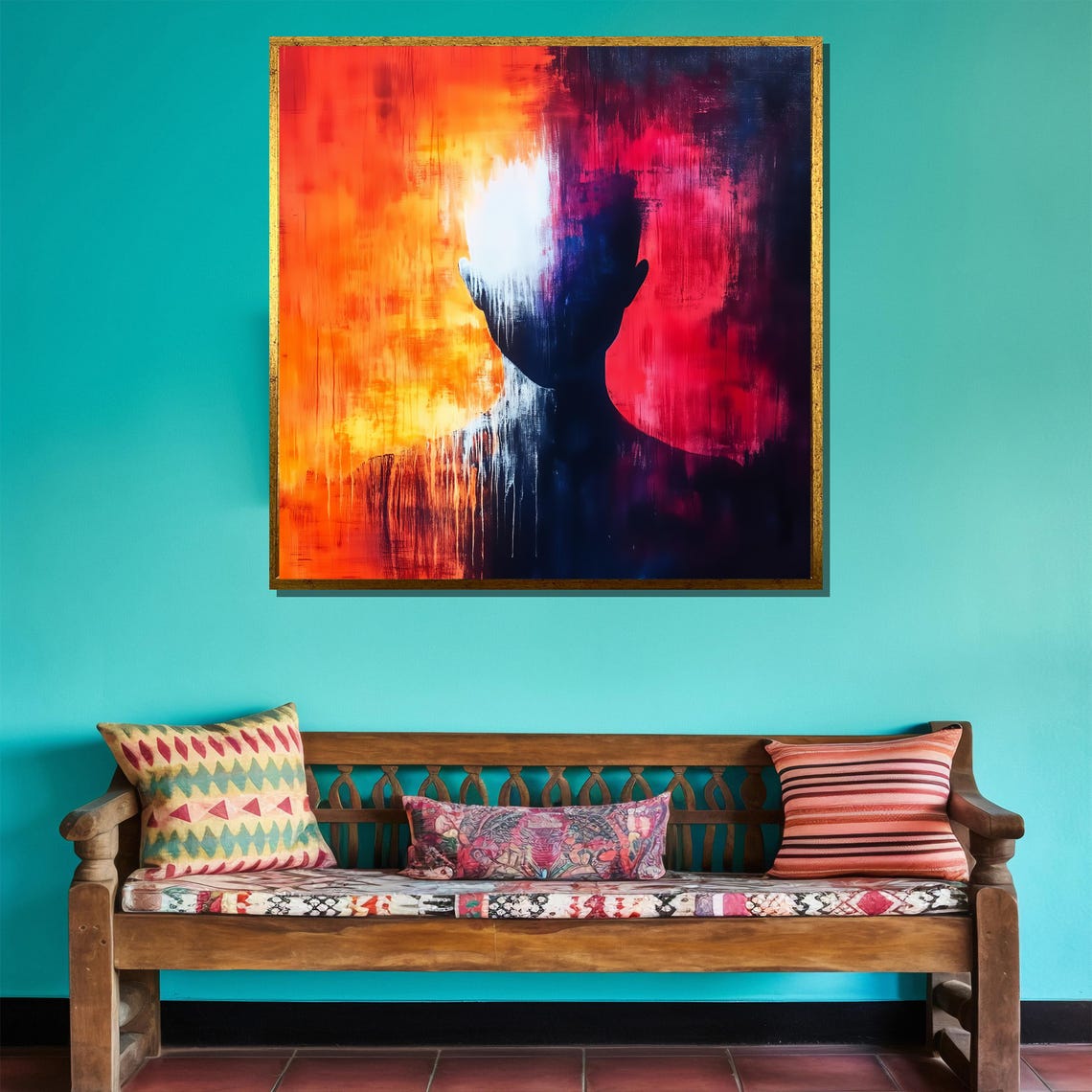 Abstract Silhouette Figure Fiery Orange Red Textured Modern Art Print - Image 4