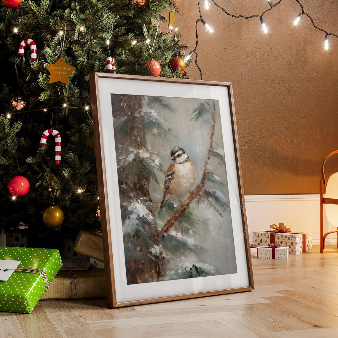 Chickadee Winter Bird Snowy Pine Branch Vintage Painting Art Poster - Image 8