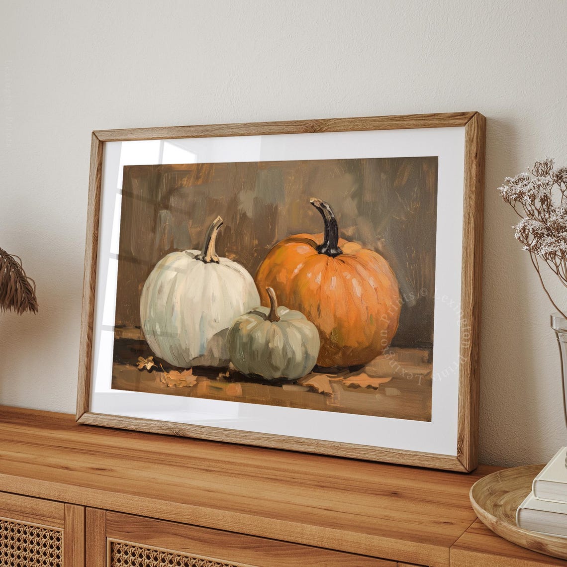 Three Pumpkins in Autumn Still Life Fall Harvest Decor Poster - Image 8