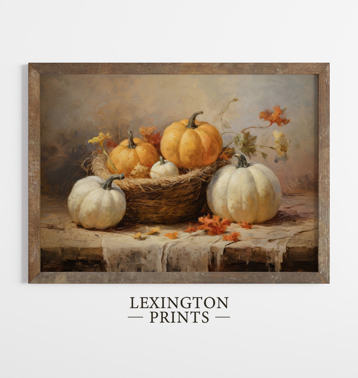 Cozy Rustic Pumpkin Harvest Basket Autumn Farmhouse Still Life Poster - Image 5