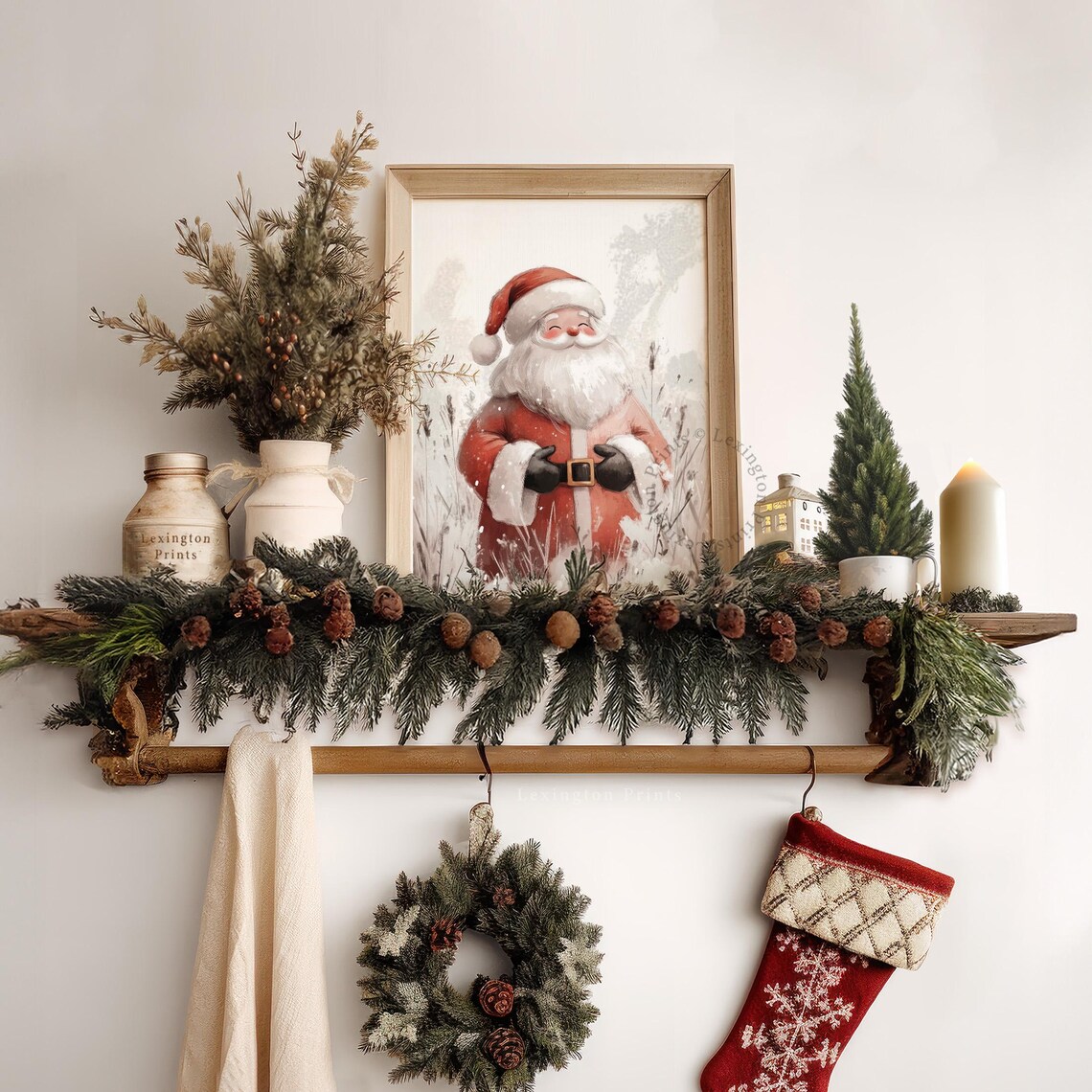 Cheerful Santa Claus in Snowy Wildflower Field Christmas Wall Art - Image 3