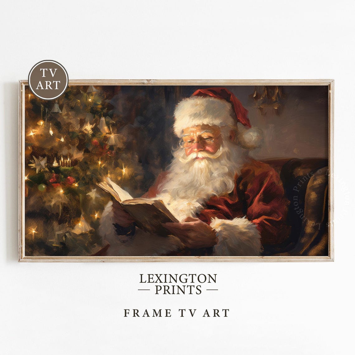 Santa Reading Book Christmas Eve Frame TV Art Cozy Art Poster