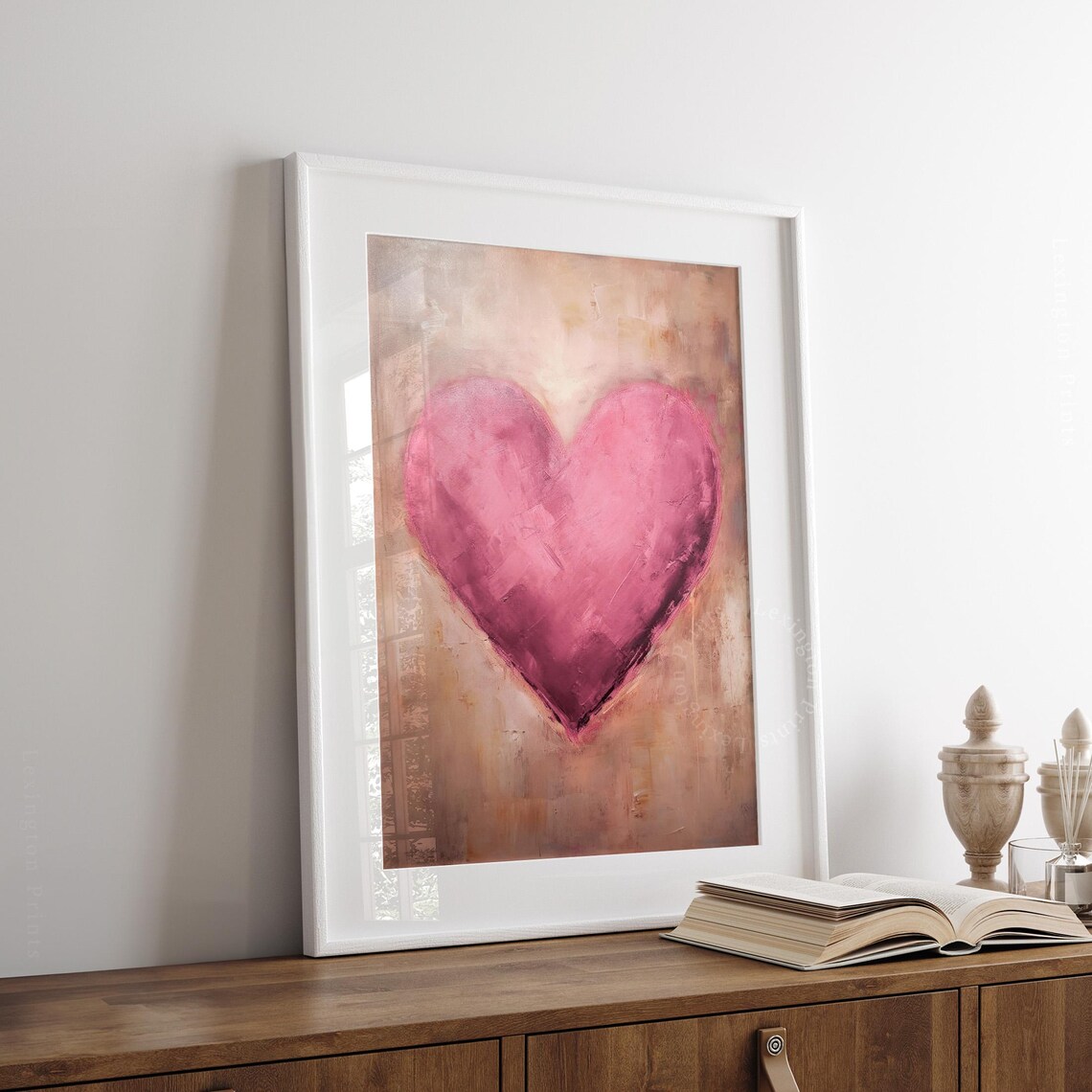 Valentines Pink Heart Print, Vintage Wall Art - Image 4
