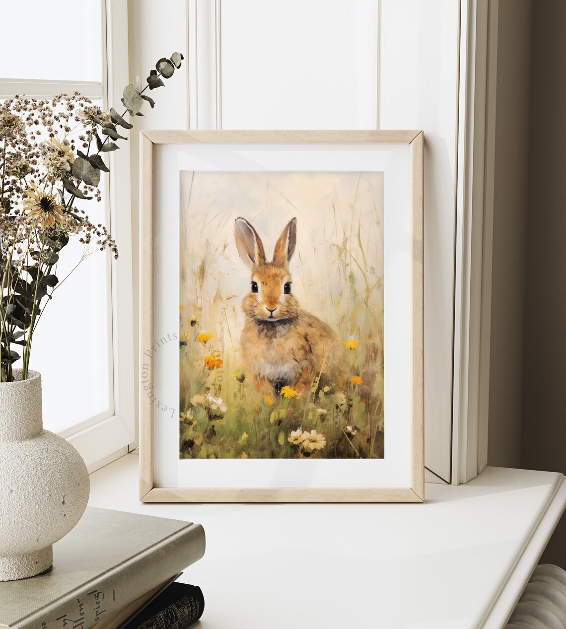 Sweet Rabbit Sitting in Wildflower Meadow Vintage Animal Art Print - Image 4