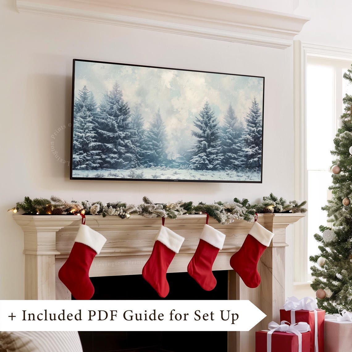 Snowy Pine Forest in Falling Snow Winter Frame TV Art Poster - Image 8